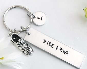 Gift For Runners, Marathon Coach Gift, Runners Personalized Gift, Running Keychain Rise & Run