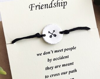 Friendship Bracelet: Crossed Arrows Charm, Adjustable Hemp Cord