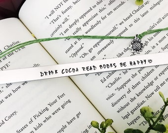 Personalized Unique Bookmark Book Lovers Gift, Drink Cocoa Read Books, Custom Bookmark Gift for Readers Metal Bookmark, Bookworm Gifts