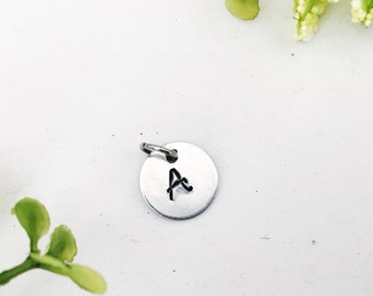 Add on Initial Charm, Hand Stamped Initial Tiny Monogram Charm, Dainty Silver Color Initial Charm