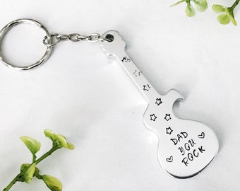 Guitar Bottle Opener Keychain for Dad, Fathers Day Gift From Daughter Son, Valentine's Day Gift For Music Lovers Men's Guitar Keychain