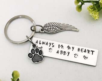 Personalized Pet Memorial Keychain: Hand Stamped Dog Cat Remembrance Gift