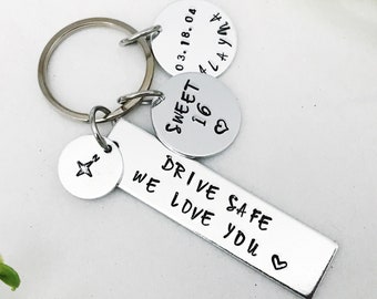 Personalized Keychain Gifts for Teens, 16th Birthday Gift for Girl, Sweet 16 Keychain New Driver Gift, Custom Drive Safe Be Safe Keychain