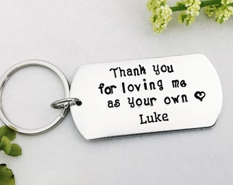 Stepdad Fathers Day Gift, Personalized Step Dad Keychain, Hand Stamped Step Dad Wedding Day Birthday Christmas Gift, Custom Gift For Stepmom