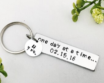 Personalized Sobriety Keychain: One Day At A Time, AA Recovery Gift
