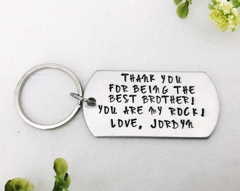 Hand Stamped Brother Keychain, Personalized Gift From Sister