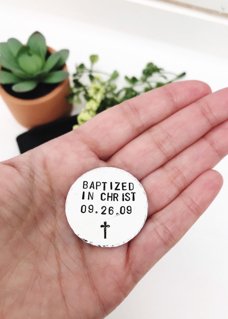 Religious Teen Gift For Boy, Baptism Gift for Adults Pocket Coin, Personalized Baptism Gift for Baptized In Christ, Christian Baptism Gift image 1