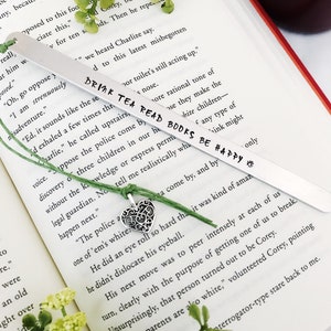 Tea Lover Gift Drink Tea Read Books Be Happy Custom Bookmark, Gift for Readers and Book Lovers, Personalized Metal Bookmark Bookworm Gifts image 5