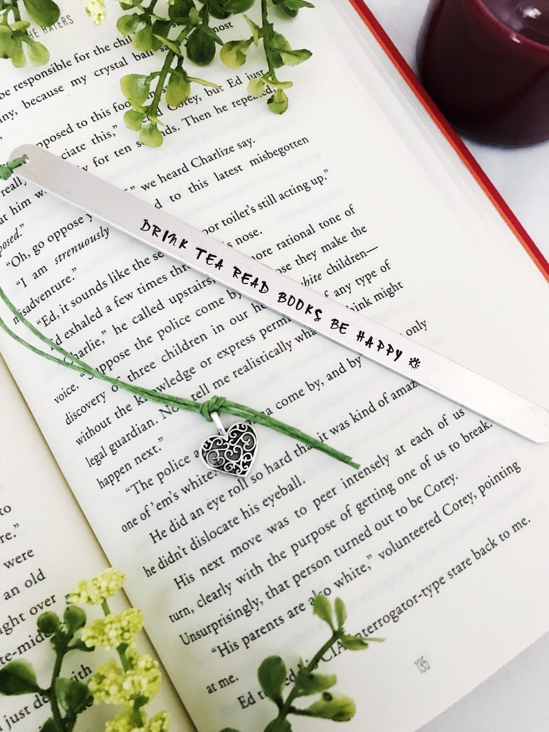 Tea Lover Gift Drink Tea Read Books Be Happy Custom Bookmark, Gift for Readers and Book Lovers, Personalized Metal Bookmark Bookworm Gifts image 5