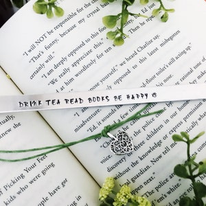 Tea Lover Gift Drink Tea Read Books Be Happy Custom Bookmark, Gift for Readers and Book Lovers, Personalized Metal Bookmark Bookworm Gifts image 3