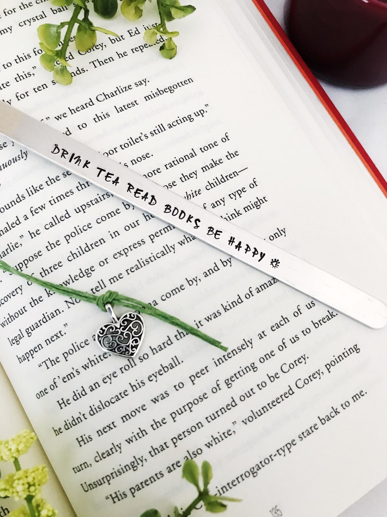 Tea Lover Gift Drink Tea Read Books Be Happy Custom Bookmark, Gift for Readers and Book Lovers, Personalized Metal Bookmark Bookworm Gifts image 4