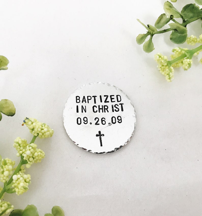 Religious Teen Gift For Boy, Baptism Gift for Adults Pocket Coin, Personalized Baptism Gift for Baptized In Christ, Christian Baptism Gift image 3