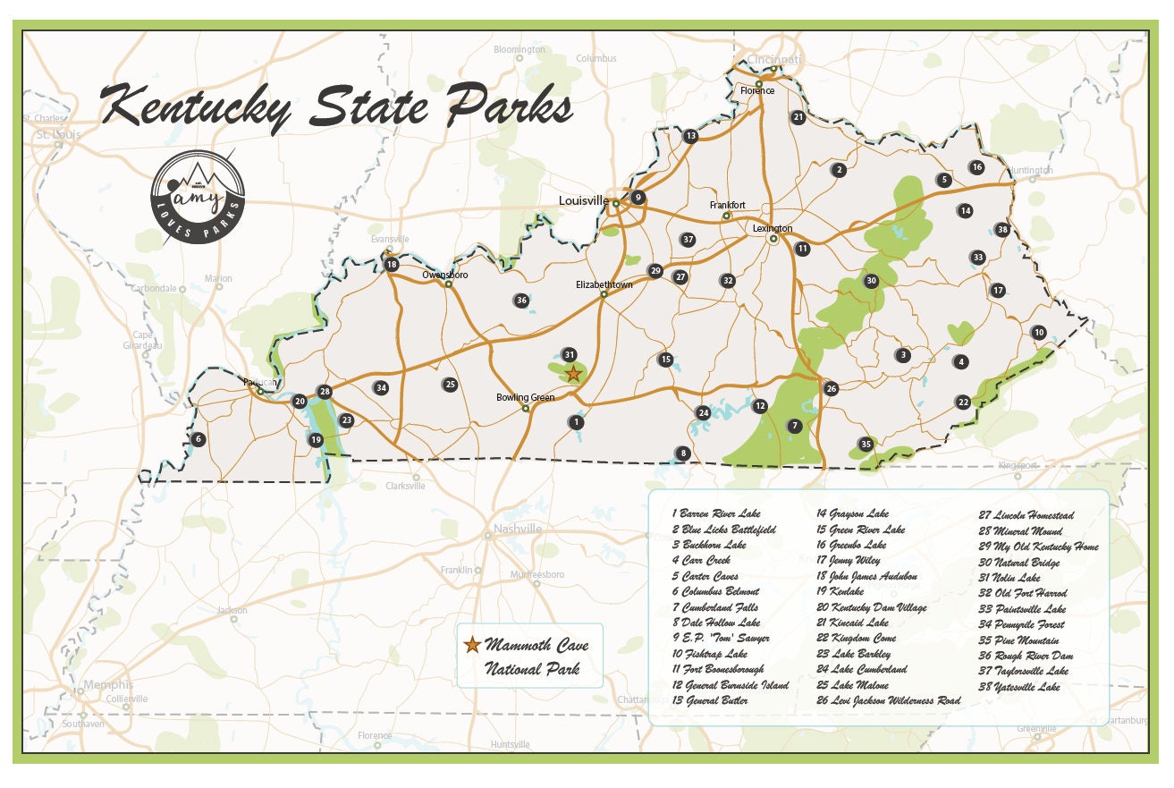 Kentucky State Parks Map Etsy