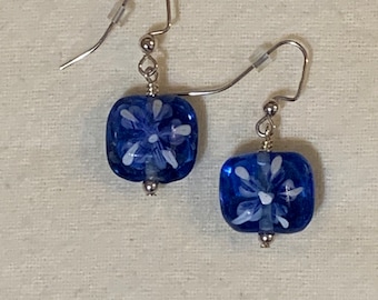 Blue Flower Beaded Earrings