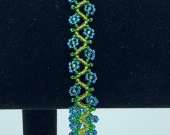 Spring Blue Flower Seed Bead Anklet