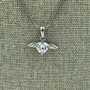 Stainless Steel Tiny Winged Heart Pendant 16 Inch Necklace