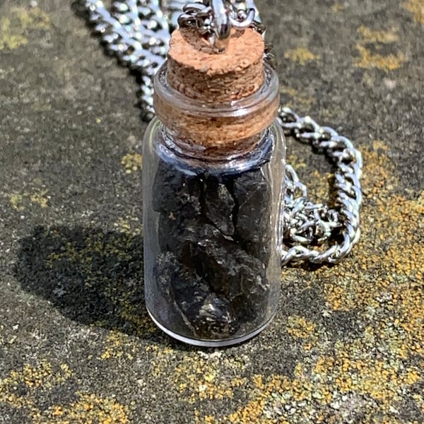 Real Pennsylvania Bituminous Coal Bits in a Bottle Pendant Necklace