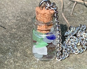 Tumbled Sea Glass in a Bottle Pendant Necklace