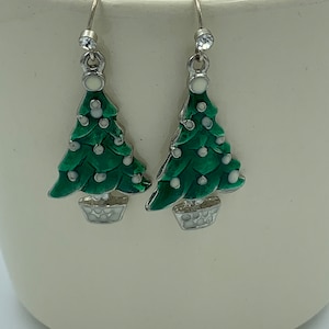 Zinc Alloy Enameled Christmas Tree Charm Earrings