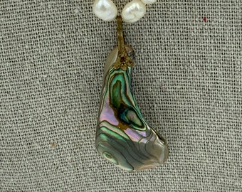 Abalone Pendant and Freshwater Pearl Silk Knotted Necklace