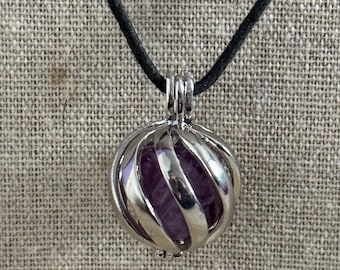 20 Inch Cage Pendant Necklace with 2 Amethyst Stones