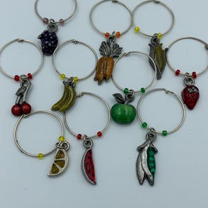 Fruity 10 Piece Wine Glass Enameled Charm Set