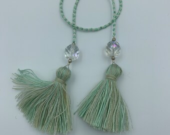 Light Green Seed Bead and Tassel Bookmark