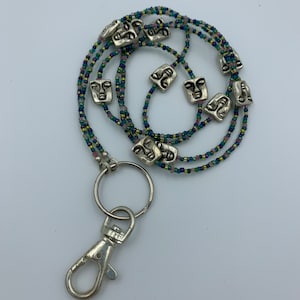 Seed Bead and Stainless Steel Beaded 36 Inch Lanyard/Badge Holder