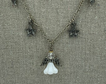 Guardian Angel Pendant and Charm 16 Inch Necklace