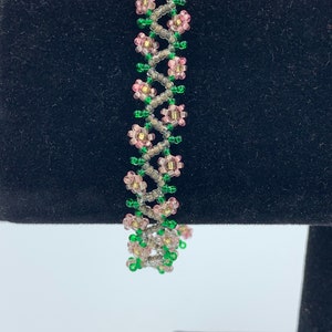 Seed Bead Pink Flower Anklet