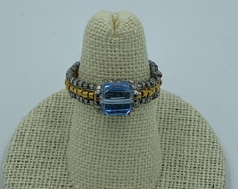 Square Blue Swarovski Crystal Seed Bead Ring