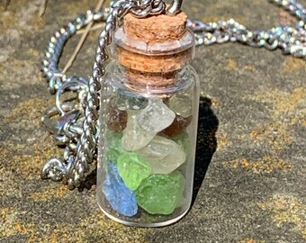 Sea Glass In A 1ml Bottle Pendant Necklace