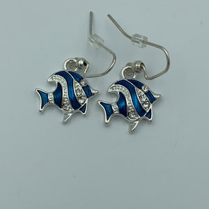 Blue Tropical Fish Zinc Alloy Enameled Charm Earrings