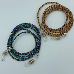Correa para gafas de 34 pulgadas con mezcla de cuentas de semillas azules o marrones