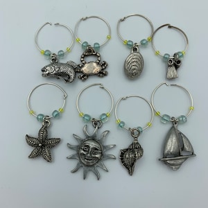 Beach Themed Wine Glass Charm Set