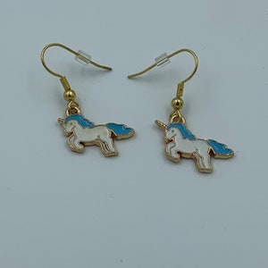 Blue or Pink Unicorn Zinc Alloy Enameled Charm Earrings