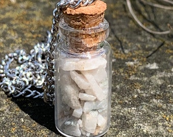 Raw White Calcite in a Bottle Pendant Necklace