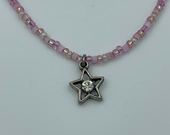 Pink Star Seed Beaded Anklet