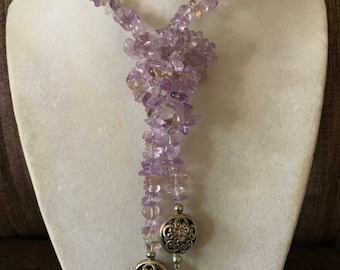 Amethyst and Citrine Chip Bead Lariat Necklace