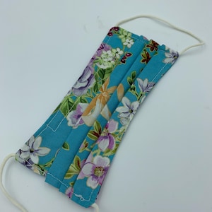 Blue flowered Double Layer Mask With nose clip