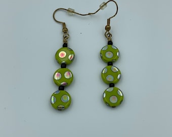 Long Glass Bead Polkadot Earrings
