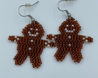 Seed Bead Gingerbread Man Earrings.