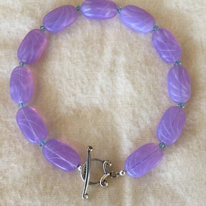 Lilac Purple 9 Inch Beaded Bracelet With Sterling Silver and Swarovski Crystal Elements