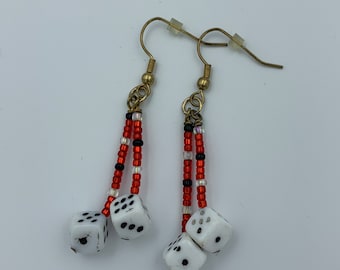 Lucky Dice and Seed Bead Dangle Earrings
