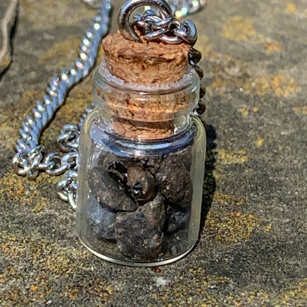 Scoria Lava Fragments in a Bottle Pendant Necklace