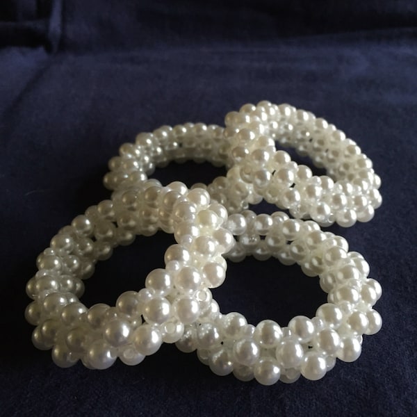 Beadwork White Faux Pearl Napkin Ring (Set of 16)