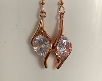 14 Carat Rose Gold and Cubic Zirconia Earrings