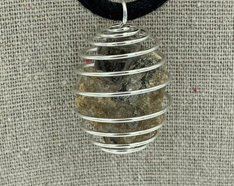 Muscovite in Matrix in a Coiled Bead Cage Pendant Necklace