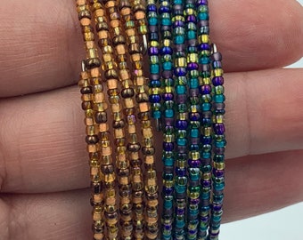 Blue or Brown Seed Bead Mix Memory Wire Bracelet