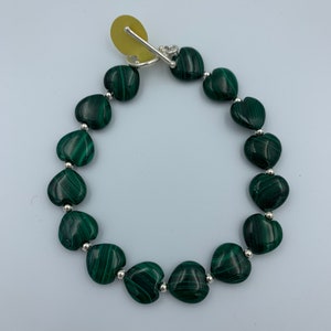 Malachite Beads and Sterling Silver 8.5 Inch Beaded Bracelet